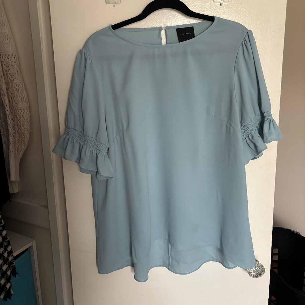 Dusty blue/teal ruffled blouse